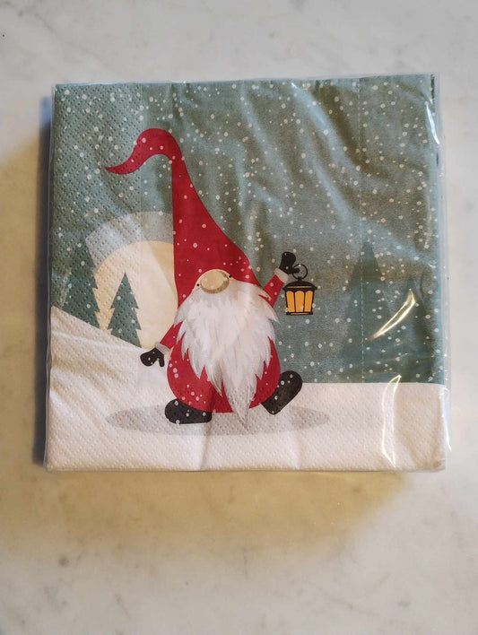Juleservietter nissegnom med lygte