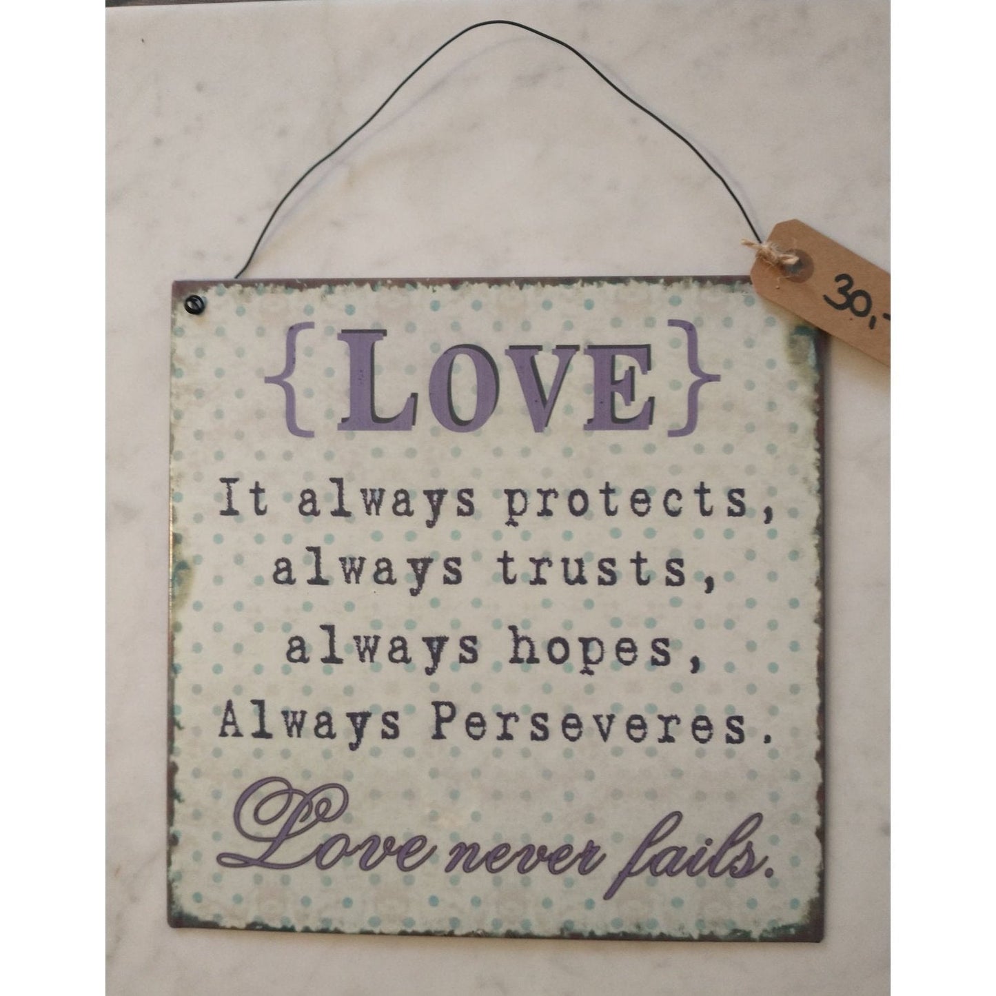 Metalskilt {LOVE} - Love never fails