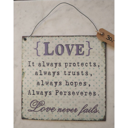 Metalskilt {LOVE} - Love never fails