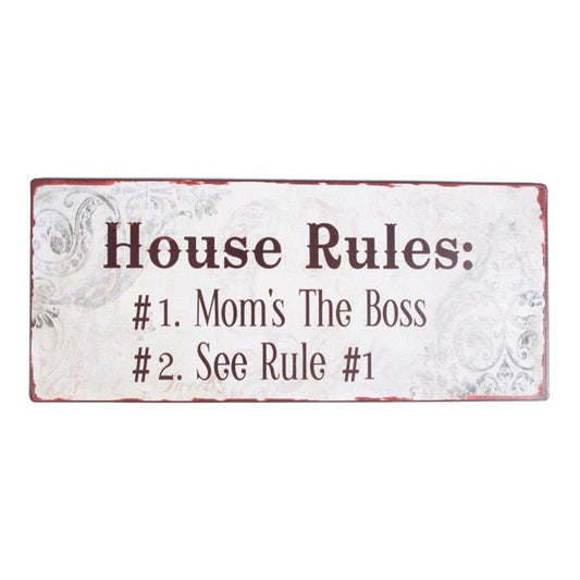 Metalskilt House rules Mom's the boss